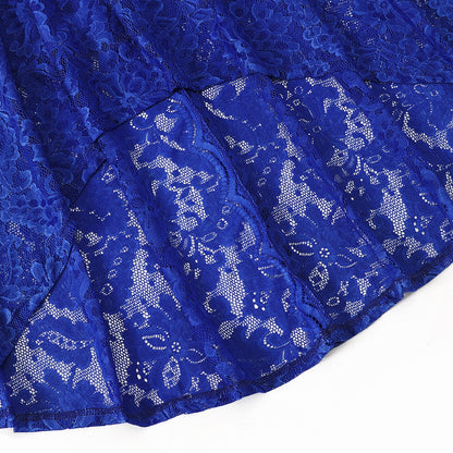 Family Matching Blue Lace Halter Sleeveless Dresses and Colorblock Short-sleeve Polo Shirts Sets - 20430252