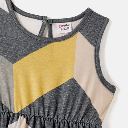 Family Matching Chevron Striped Halter Maxi Dresses and Short-sleeve Colorblock T-shirts Sets - 20551001