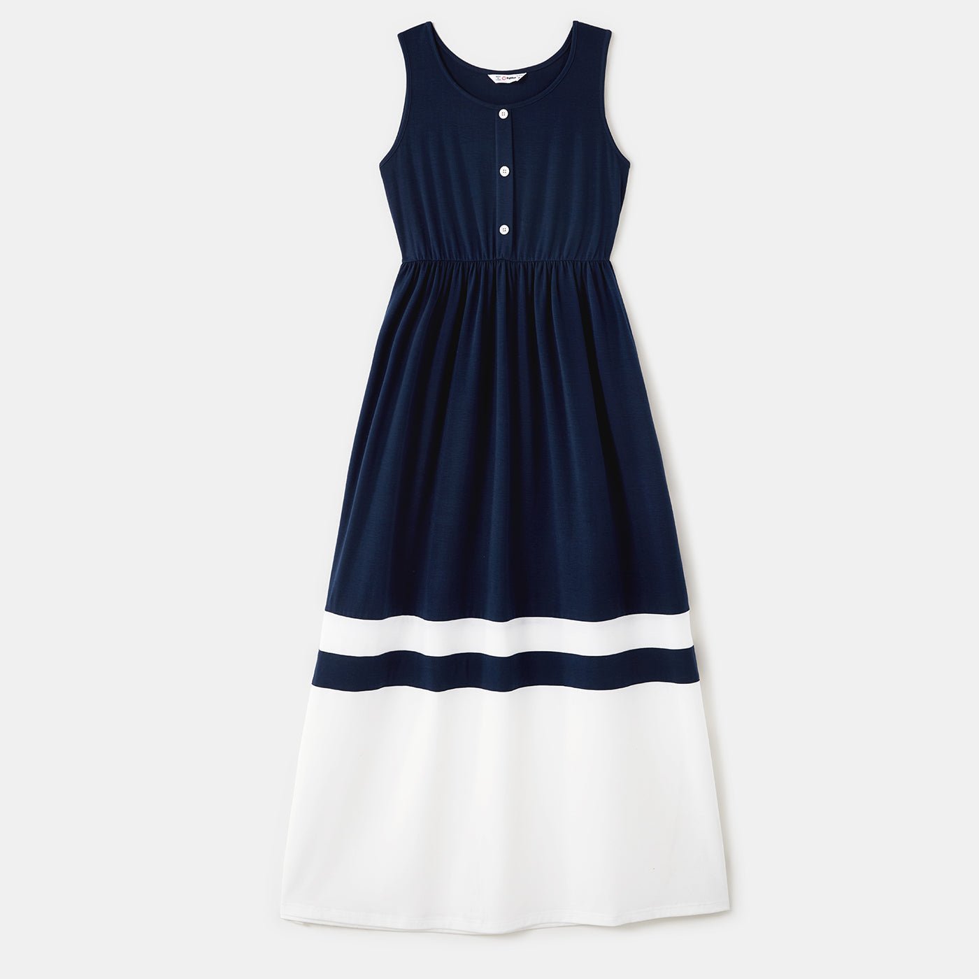 Family Matching Colorblock Button Front Sleeveless Maxi Dresses and Short-sleeve T-shirts Sets - 20418965