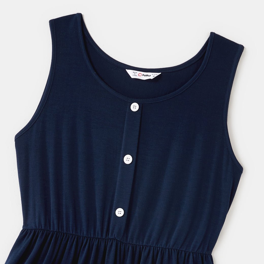 Family Matching Colorblock Button Front Sleeveless Maxi Dresses and Short-sleeve T-shirts Sets - 20418965