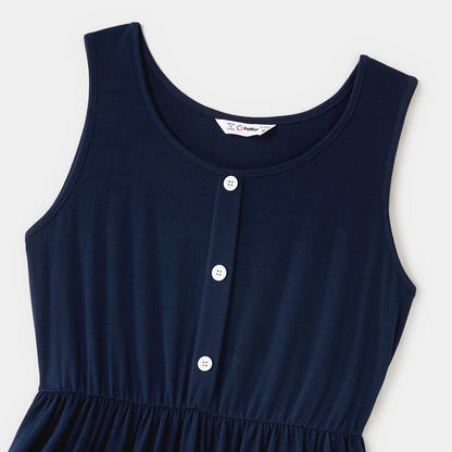Family Matching Colorblock Button Front Sleeveless Maxi Dresses and Short-sleeve T-shirts Sets - 20418965