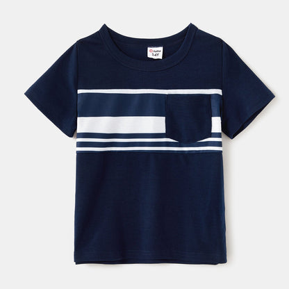 Family Matching Colorblock Button Front Sleeveless Maxi Dresses and Short-sleeve T-shirts Sets - 20418965