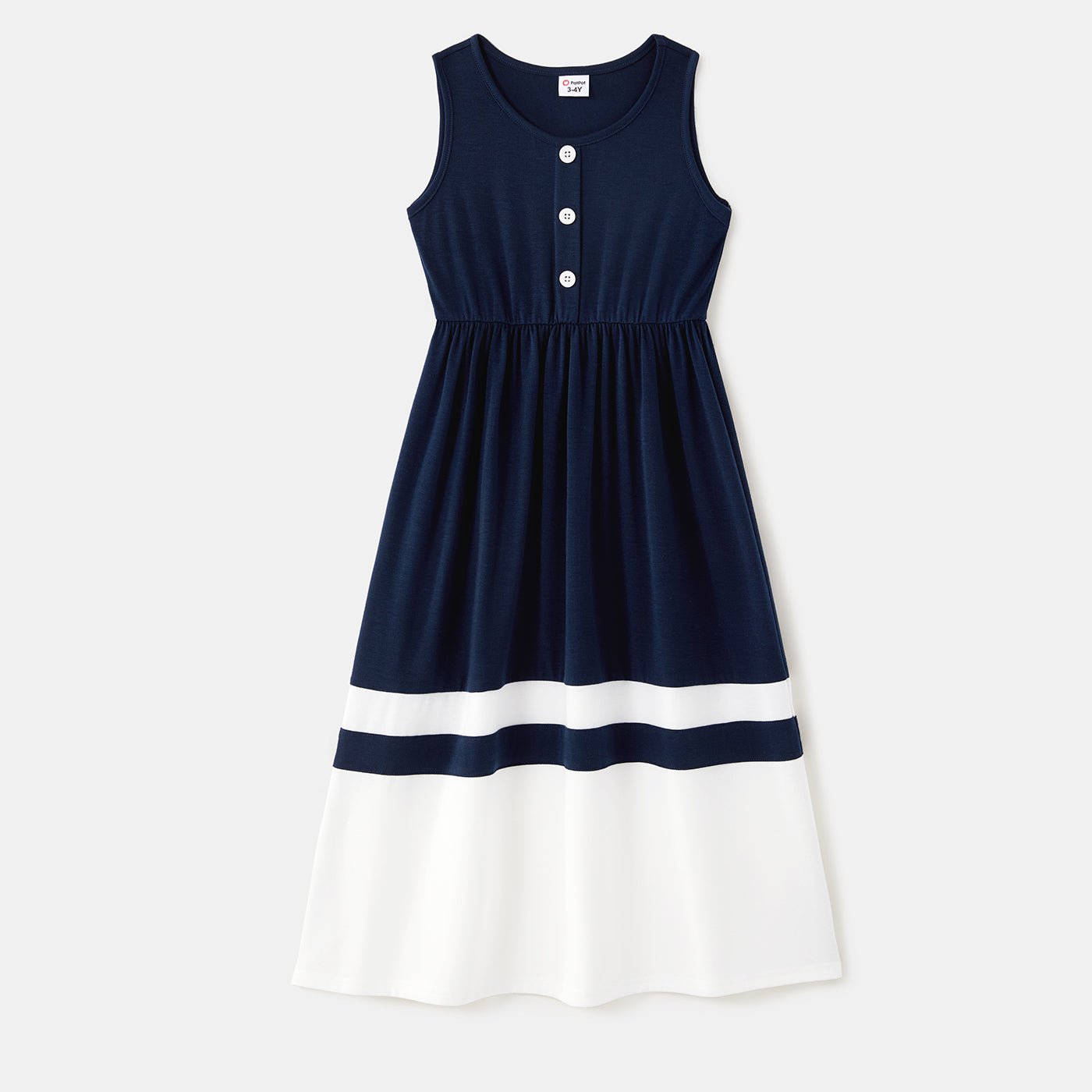 Family Matching Colorblock Button Front Sleeveless Maxi Dresses and Short-sleeve T-shirts Sets - 20418965