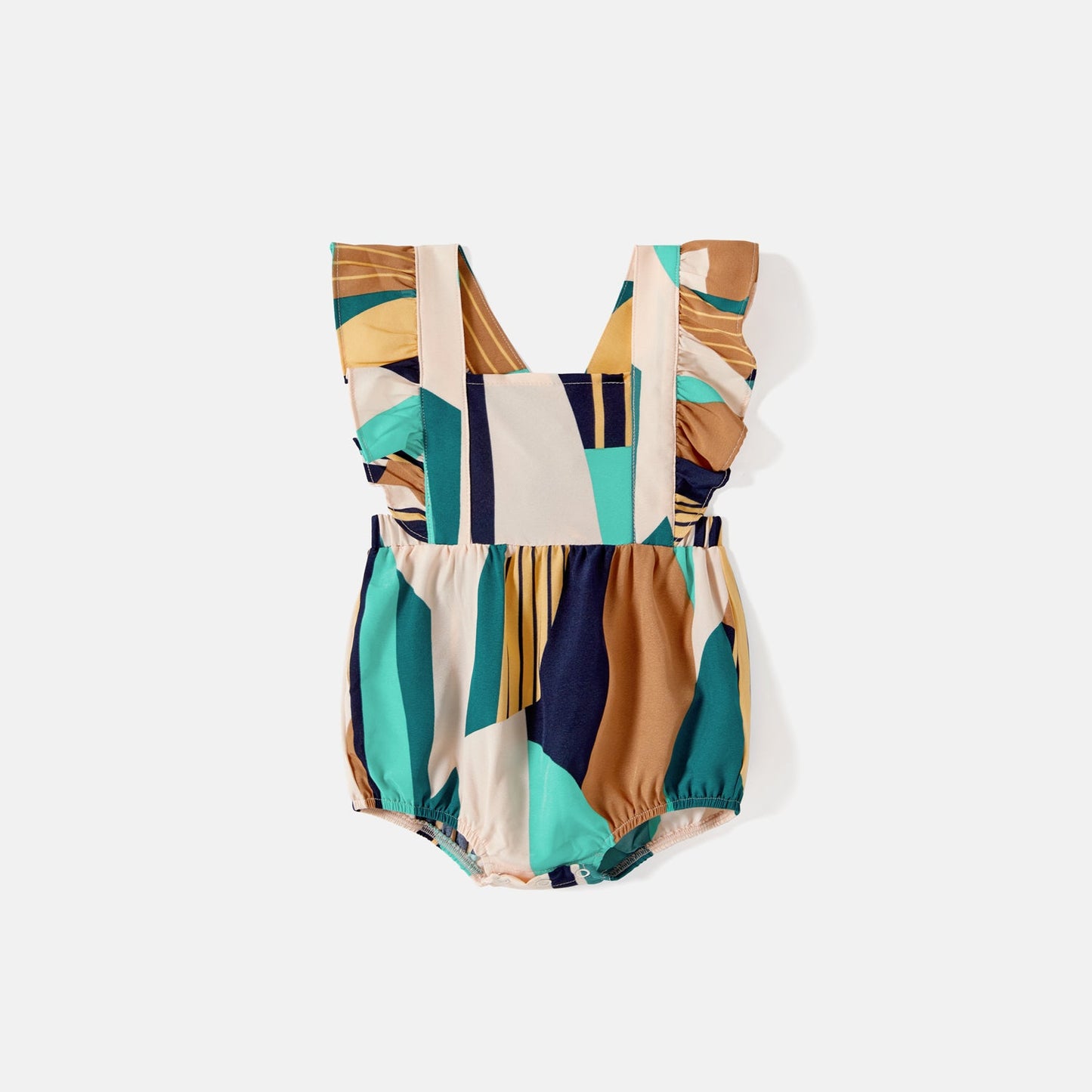 Family Matching Colorblock Sleeveless Belted Halter Dresses and T-shirts Sets - 20587165
