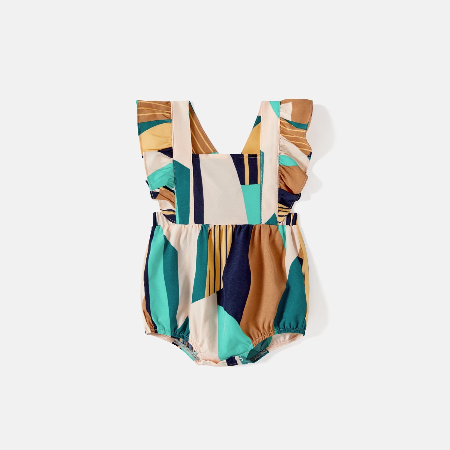 Family Matching Colorblock Sleeveless Belted Halter Dresses and T-shirts Sets - 20587165
