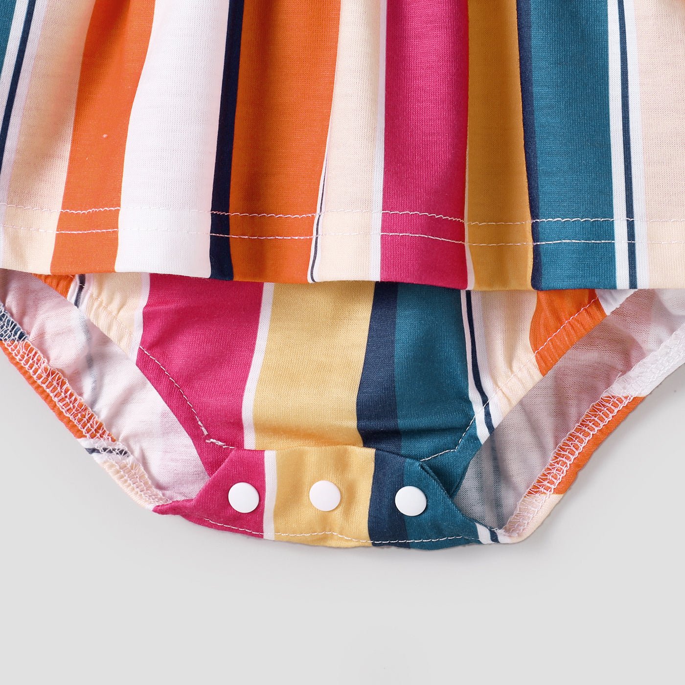 Family Matching Colorful Striped Ruffled High Low Hem Cami Dresses and Short-sleeve T-shirts Sets - 20617623