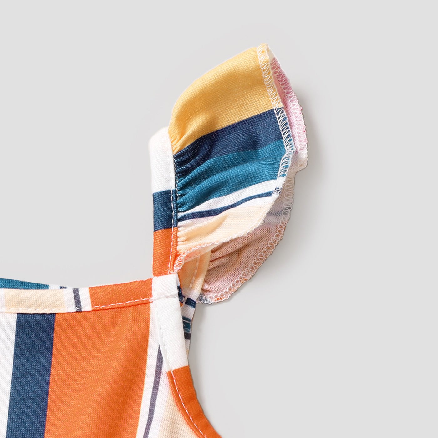 Family Matching Colorful Striped Ruffled High Low Hem Cami Dresses and Short-sleeve T-shirts Sets - 20617623