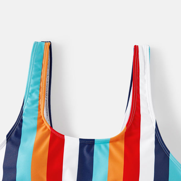 Family Matching Colorful Striped Two-Piece Top & Shorts Swimsuit - 20592109