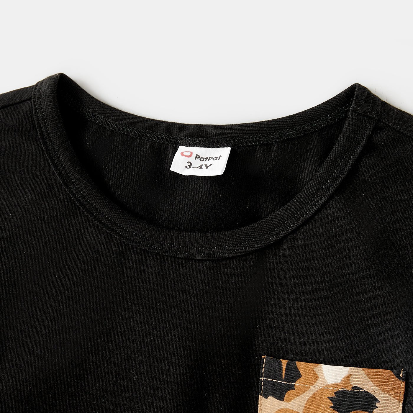 Family Matching Cotton Black Short-sleeve T-shirts and Leopard Print High Low Hem Flutter-sleeve Dresses Sets - 20551039
