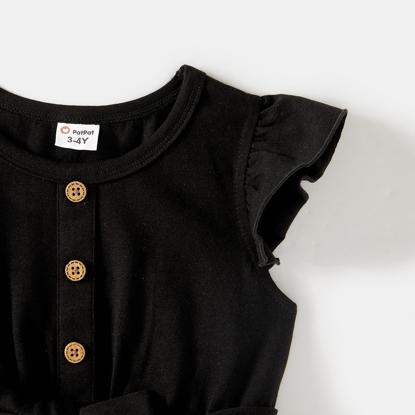 Family Matching Cotton Black Short-sleeve T-shirts and Leopard Print High Low Hem Flutter-sleeve Dresses Sets - 20551039