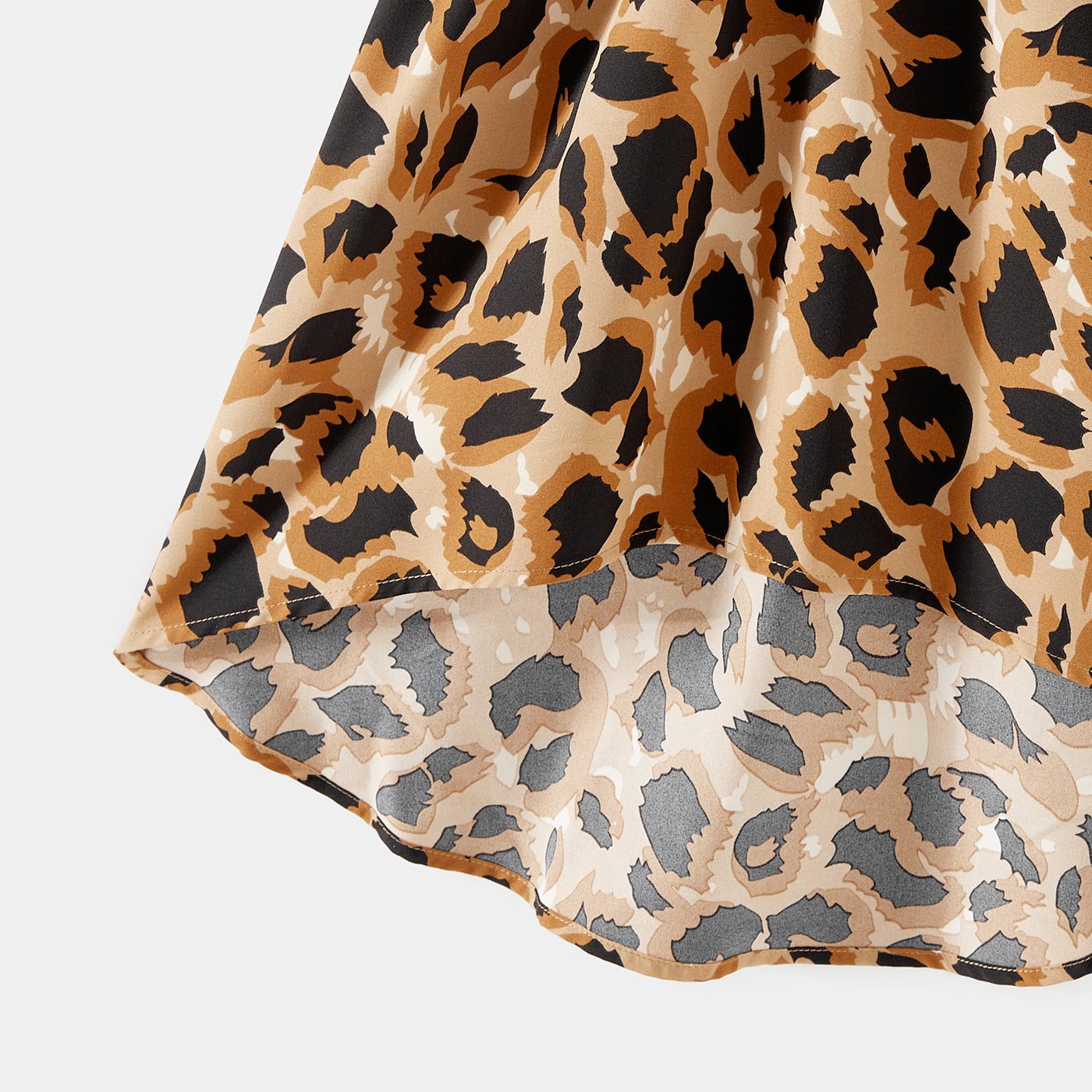 Family Matching Cotton Black Short-sleeve T-shirts and Leopard Print High Low Hem Flutter-sleeve Dresses Sets - 20551039