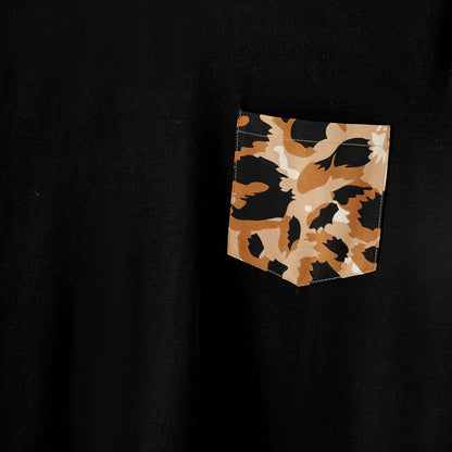 Family Matching Cotton Black Short-sleeve T-shirts and Leopard Print High Low Hem Flutter-sleeve Dresses Sets - 20551039