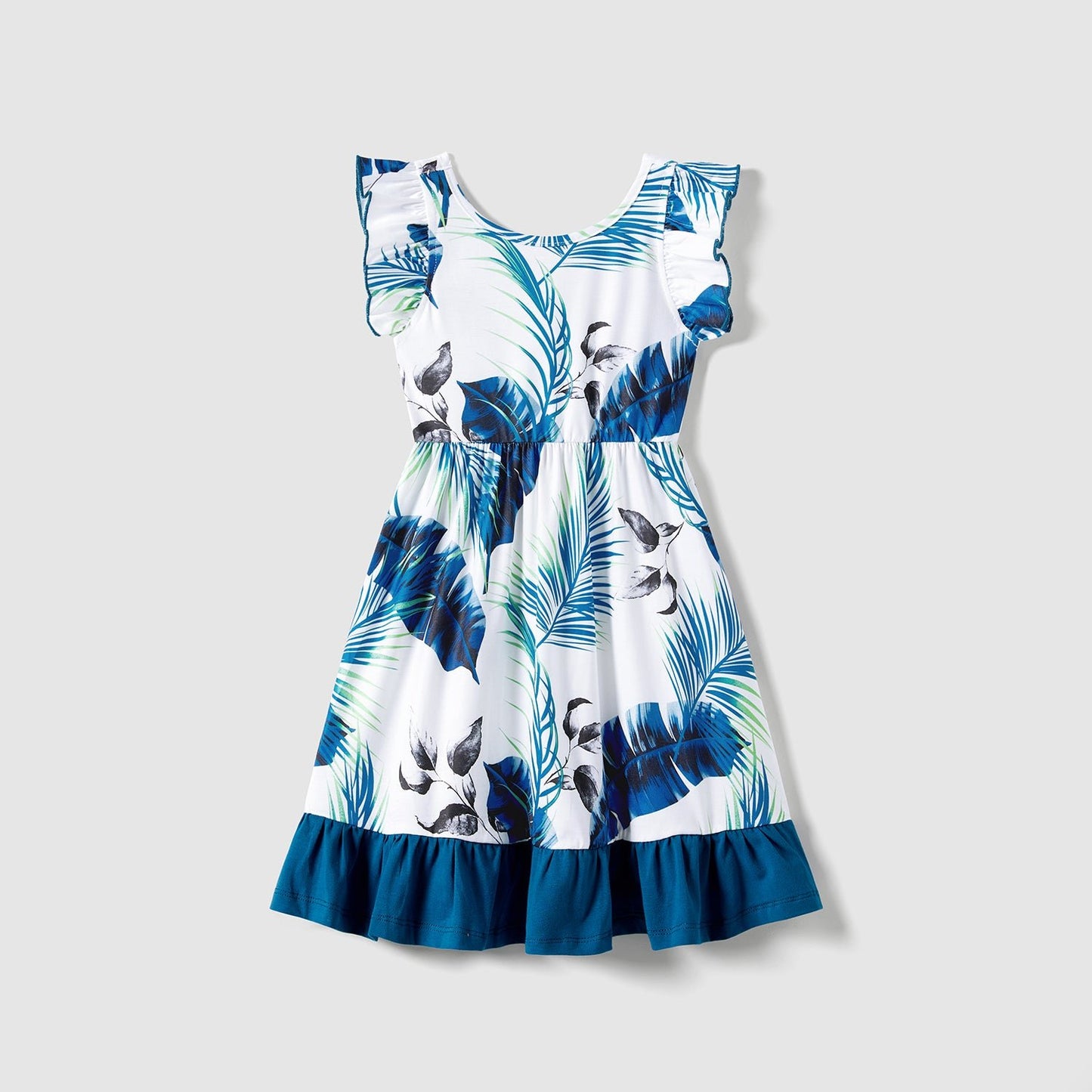 Family Matching Cotton Colorblock Short-sleeve T-shirts and Allover Plant Print Cami Dresses Sets - 20631832