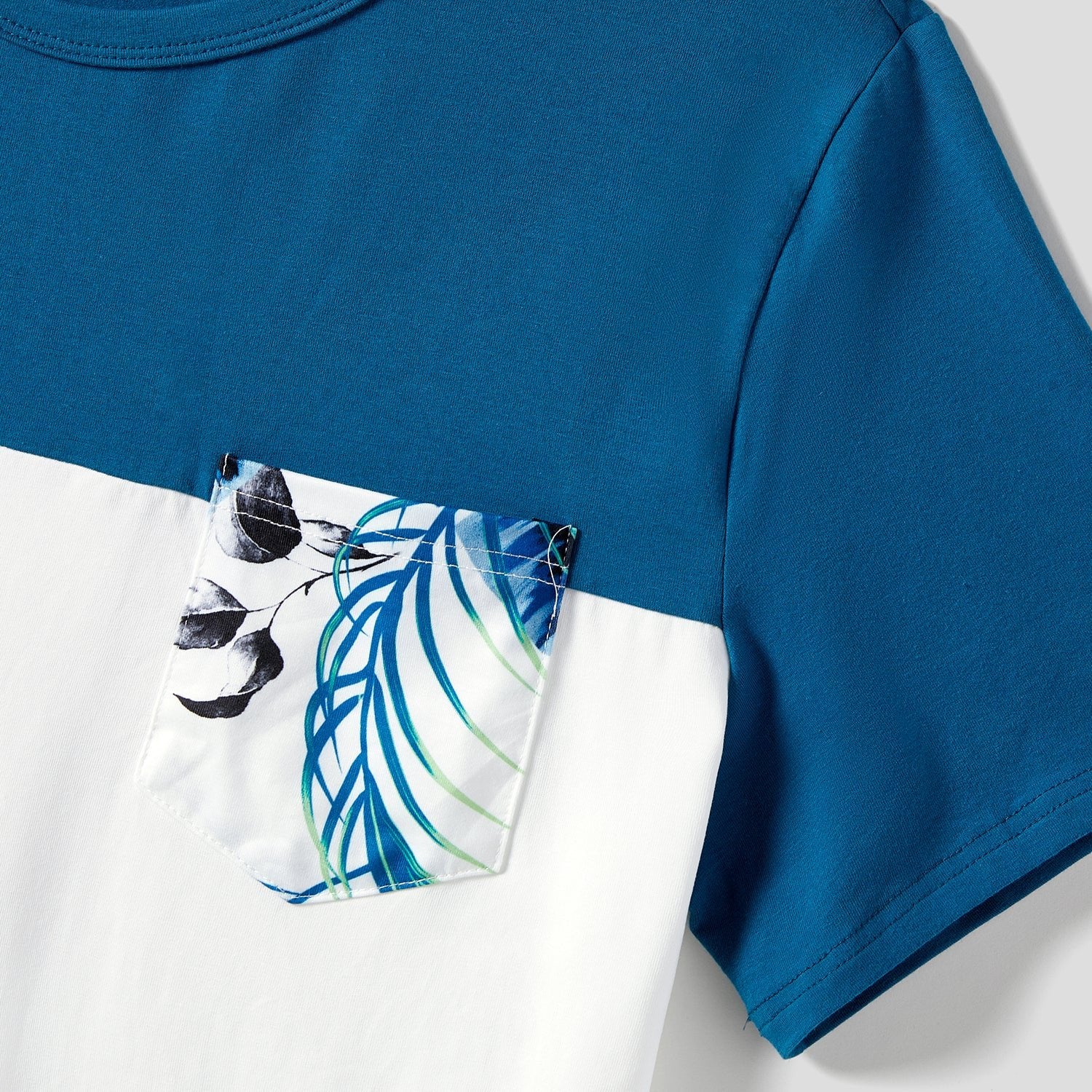 Family Matching Cotton Colorblock Short-sleeve T-shirts and Allover Plant Print Cami Dresses Sets - 20631832