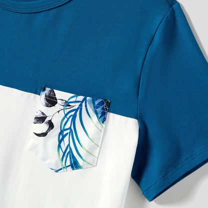 Family Matching Cotton Colorblock Short-sleeve T-shirts and Allover Plant Print Cami Dresses Sets - 20631832