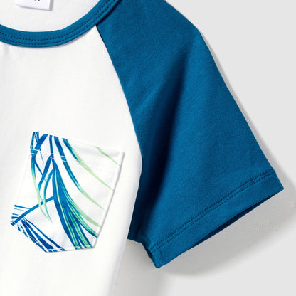 Family Matching Cotton Colorblock Short-sleeve T-shirts and Allover Plant Print Cami Dresses Sets - 20631832