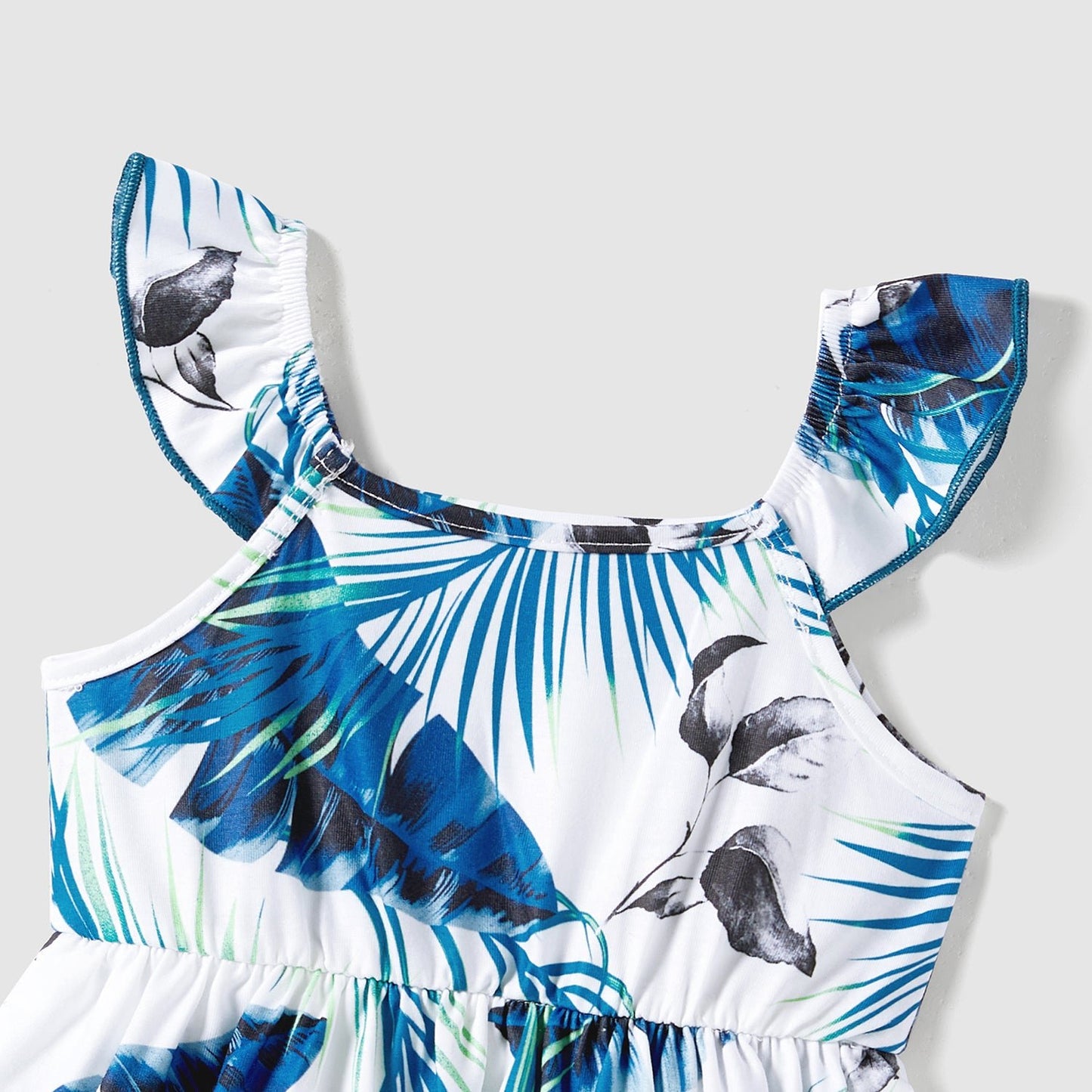 Family Matching Cotton Colorblock Short-sleeve T-shirts and Allover Plant Print Cami Dresses Sets - 20631832