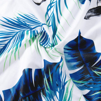 Family Matching Cotton Colorblock Short-sleeve T-shirts and Allover Plant Print Cami Dresses Sets - 20631832