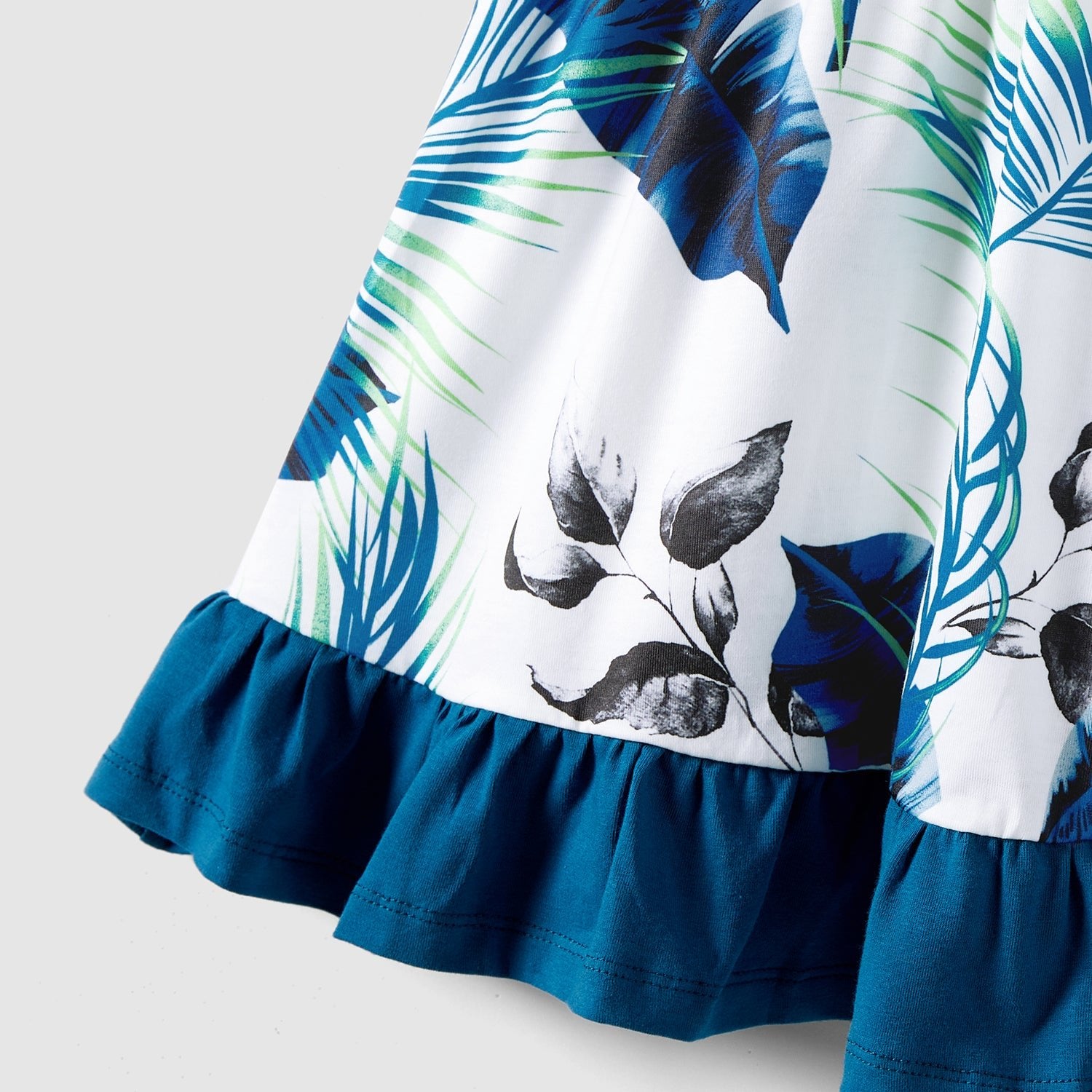 Family Matching Cotton Colorblock Short-sleeve T-shirts and Allover Plant Print Cami Dresses Sets - 20631832