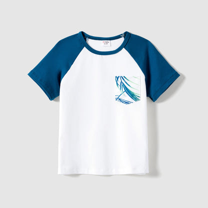 Family Matching Cotton Colorblock Short-sleeve T-shirts and Allover Plant Print Cami Dresses Sets - 20631832