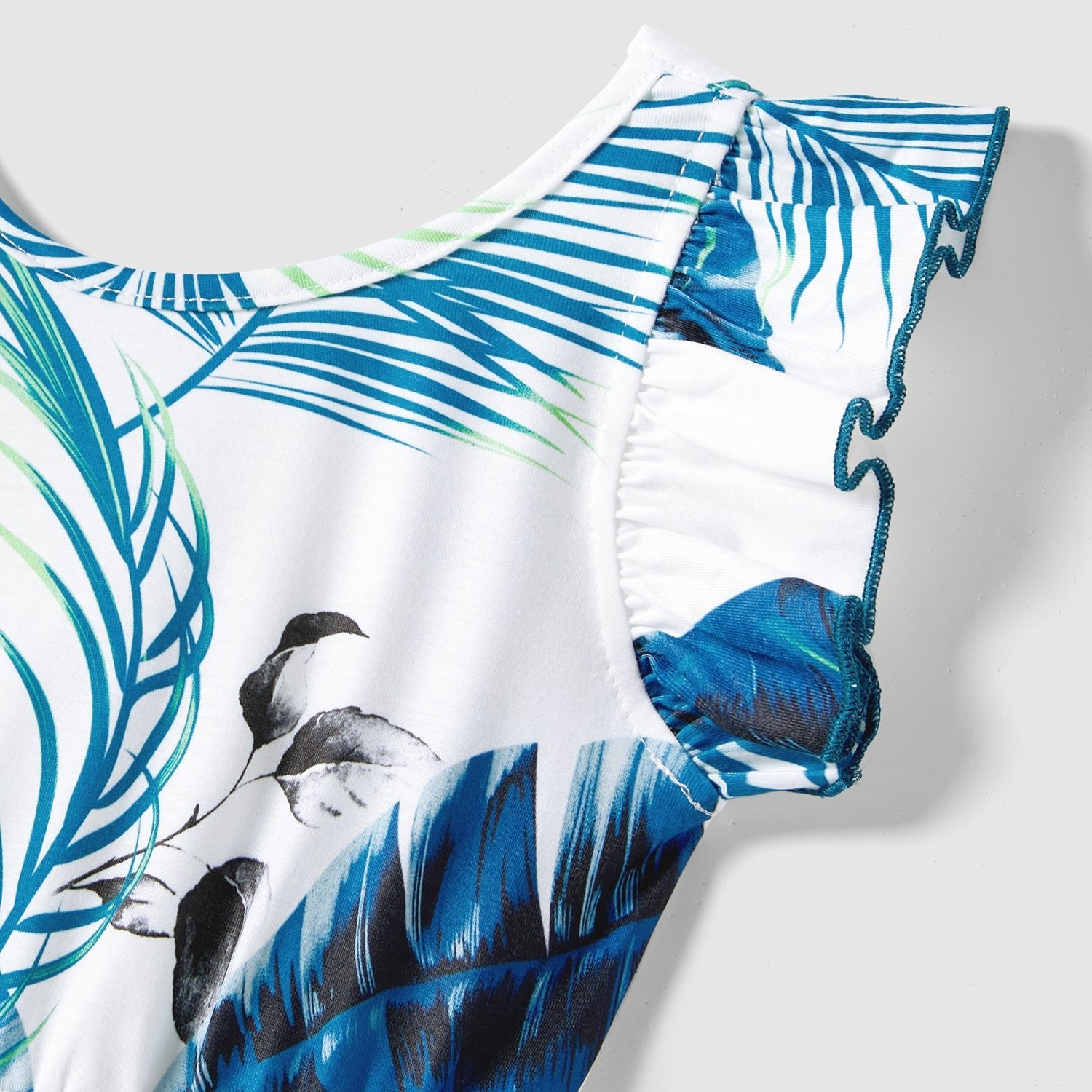 Family Matching Cotton Colorblock Short-sleeve T-shirts and Allover Plant Print Cami Dresses Sets - 20631832