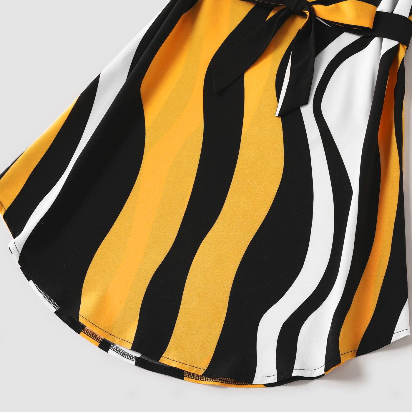 Family Matching Cotton Raglan Sleeve T-shirts and Striped Belted Dresses Sets - 20572395