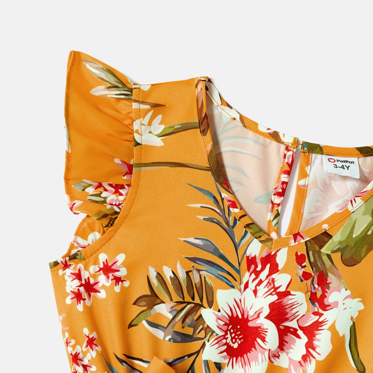 Family Matching Cotton Short-sleeve Colorblock T-shirts and Allover Floral Print Belted Strappy Dresses Sets - 20605990