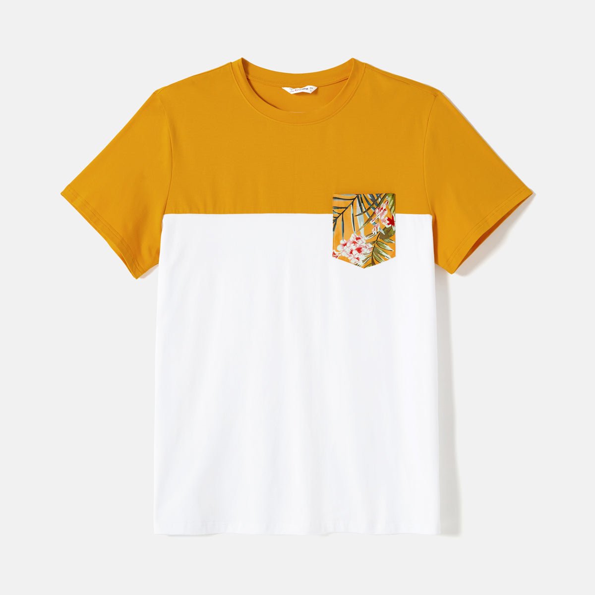 Family Matching Cotton Short-sleeve Colorblock T-shirts and Allover Floral Print Belted Strappy Dresses Sets - 20605990