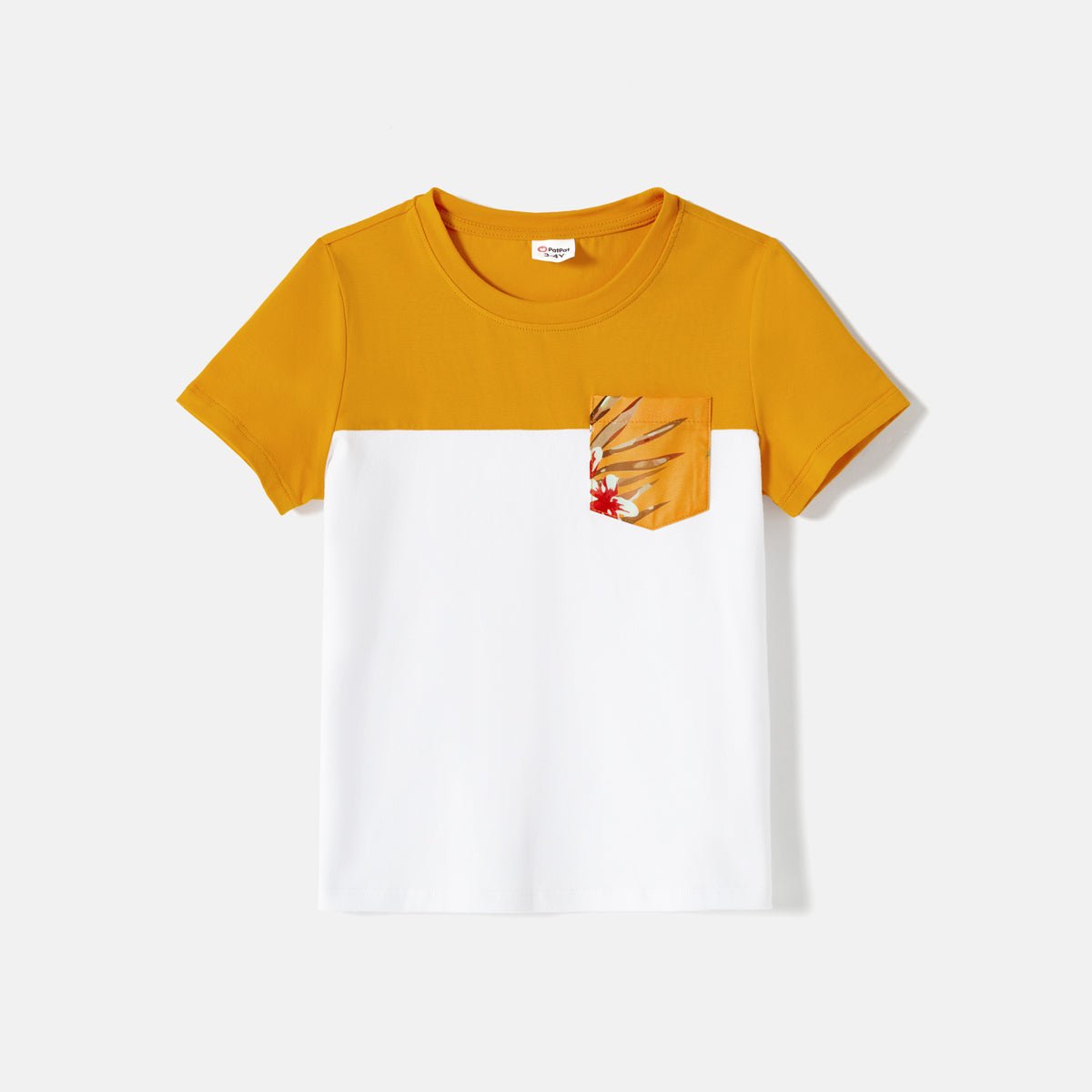 Family Matching Cotton Short-sleeve Colorblock T-shirts and Allover Floral Print Belted Strappy Dresses Sets - 20605990