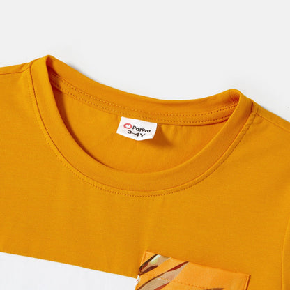 Family Matching Cotton Short-sleeve Colorblock T-shirts and Allover Floral Print Belted Strappy Dresses Sets - 20605990