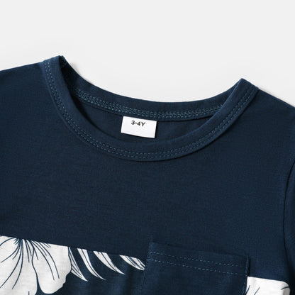 Family Matching Cotton Short-sleeve Colorblock T-shirts and Floral Print Naia? Spliced Cami Dresses Sets - 20560619