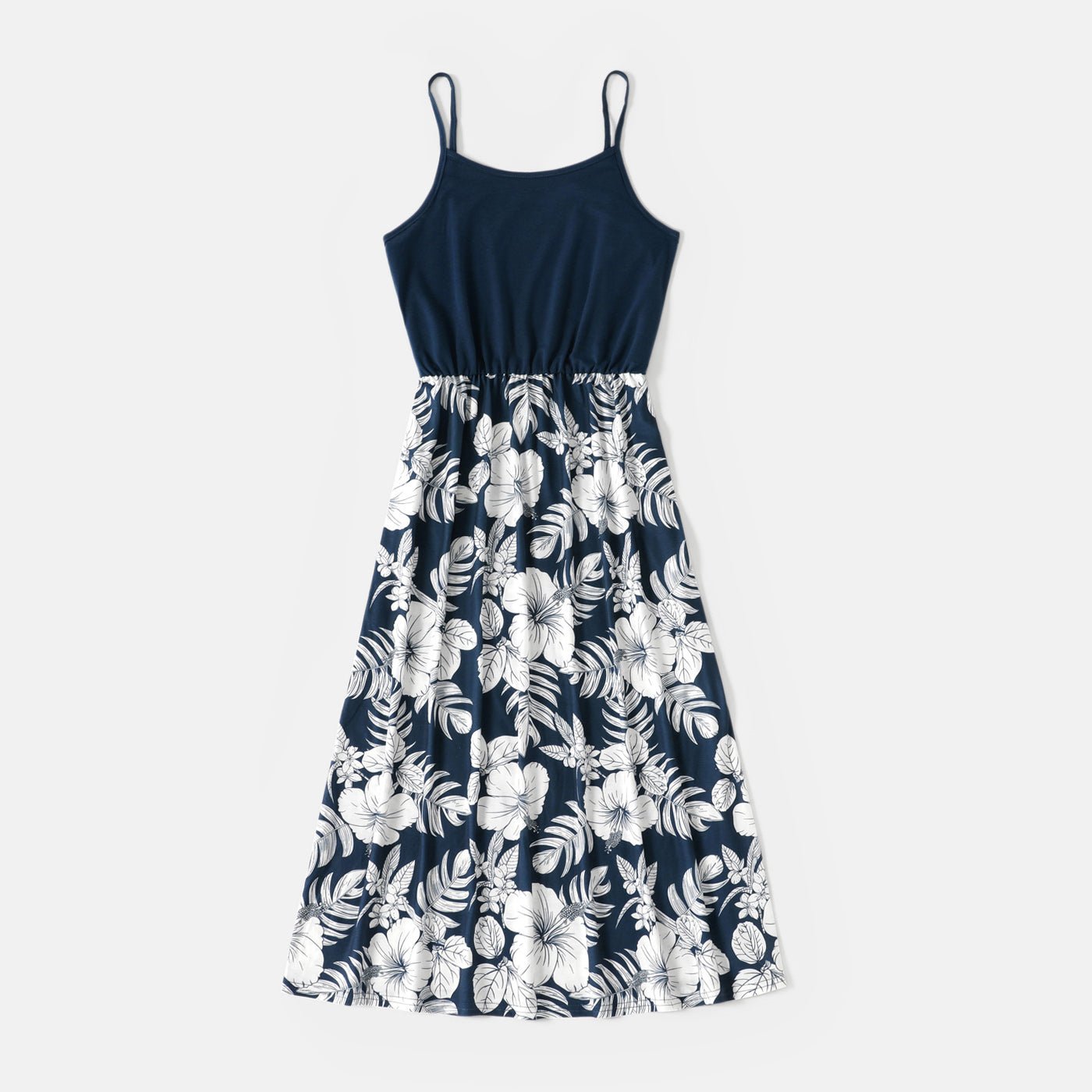 Family Matching Cotton Short-sleeve Colorblock T-shirts and Floral Print Naia? Spliced Cami Dresses Sets - 20560619
