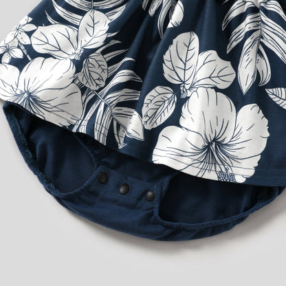 Family Matching Cotton Short-sleeve Colorblock T-shirts and Floral Print Naia? Spliced Cami Dresses Sets - 20560619