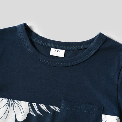 Family Matching Cotton Short-sleeve Colorblock T-shirts and Floral Print Naia? Spliced Cami Dresses Sets - 20560619