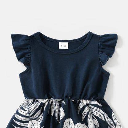 Family Matching Cotton Short-sleeve Colorblock T-shirts and Floral Print Naia? Spliced Cami Dresses Sets - 20560619