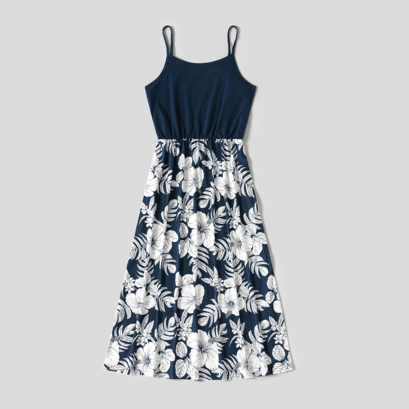 Family Matching Cotton Short-sleeve Colorblock T-shirts and Floral Print Naia? Spliced Cami Dresses Sets - 20560619