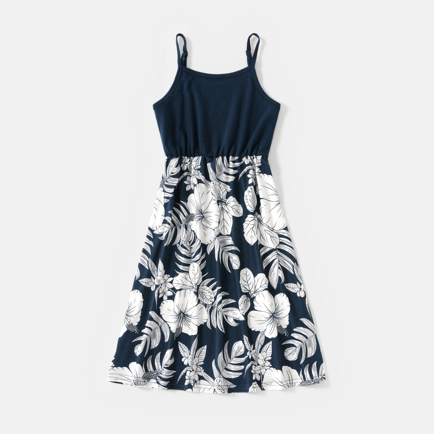 Family Matching Cotton Short-sleeve Colorblock T-shirts and Floral Print Naia? Spliced Cami Dresses Sets - 20560619