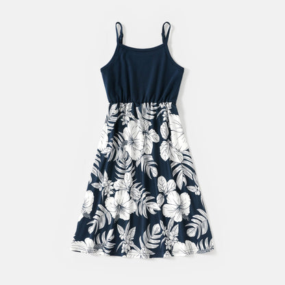 Family Matching Cotton Short-sleeve Colorblock T-shirts and Floral Print Naia? Spliced Cami Dresses Sets - 20560619