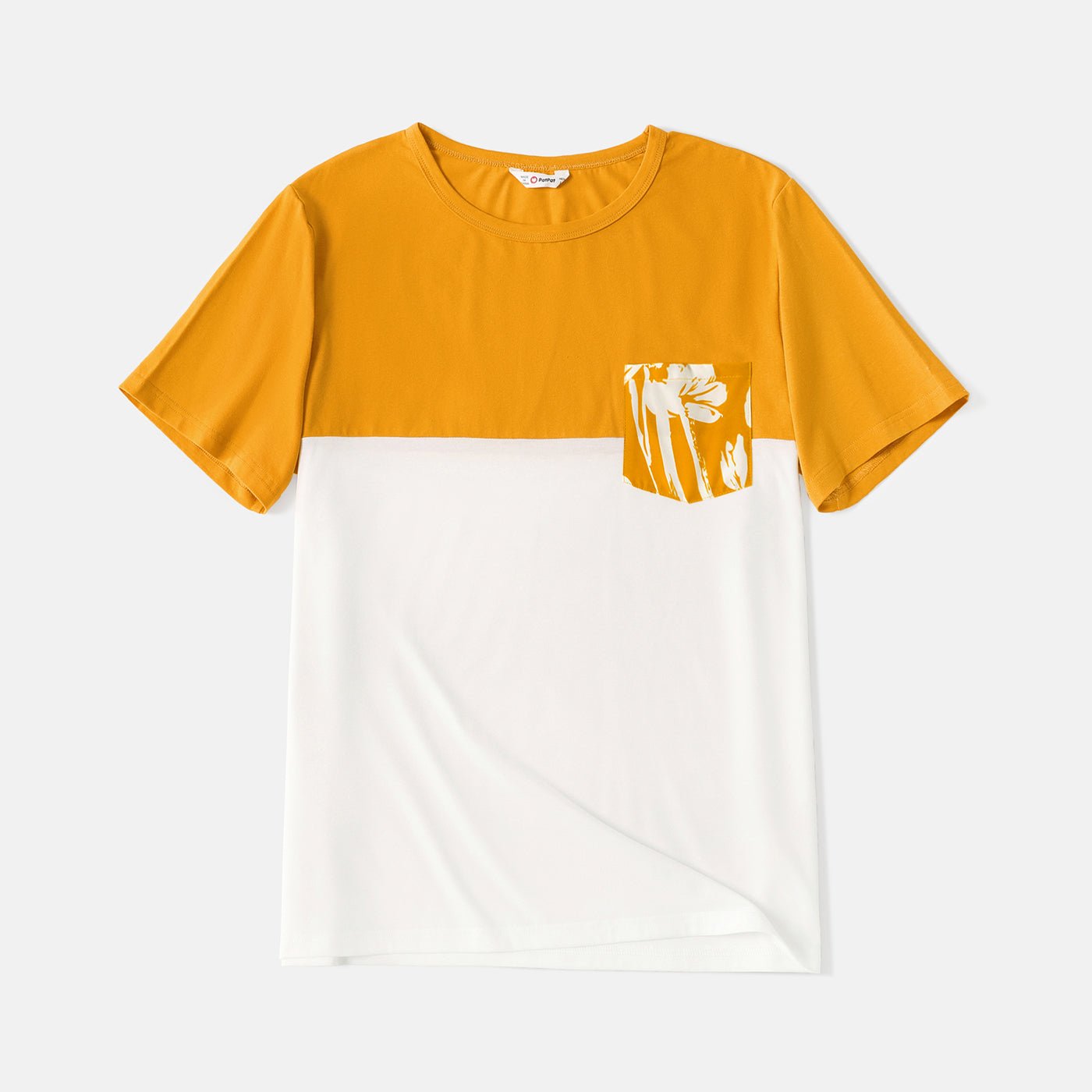 Family Matching Cotton Short-sleeve Colorblock T-shirts and Floral Print Off Shoulder Belted Dresses Sets - 20566942