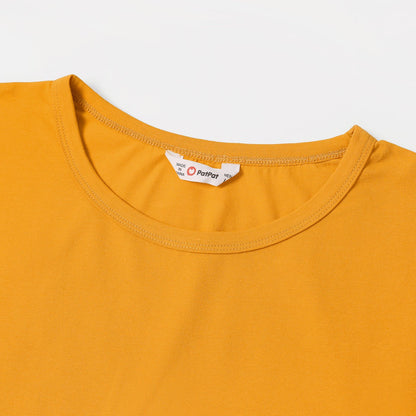 Family Matching Cotton Short-sleeve Colorblock T-shirts and Floral Print Off Shoulder Belted Dresses Sets - 20566942