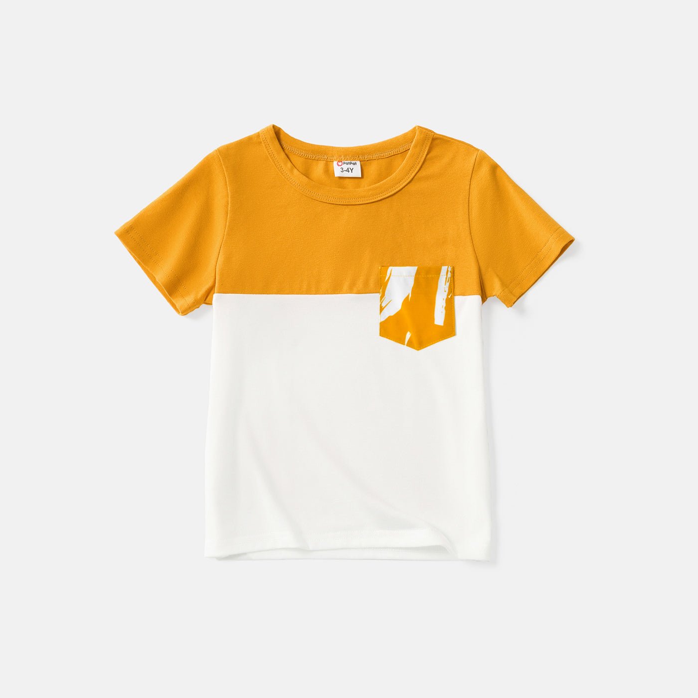 Family Matching Cotton Short-sleeve Colorblock T-shirts and Floral Print Off Shoulder Belted Dresses Sets - 20566942