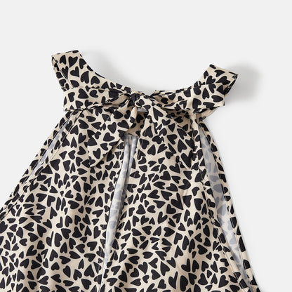 Family Matching Cotton Short-sleeve Spliced T-shirts and Leopard Print Halter Neck Sleeveless Belted Dresses Sets - 20607160