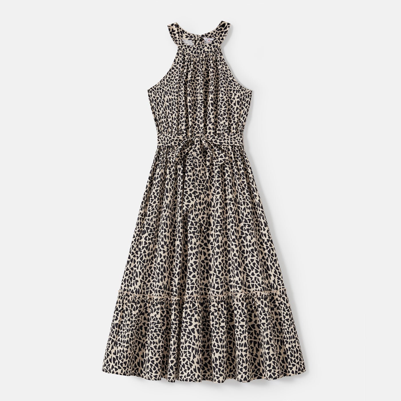 Family Matching Cotton Short-sleeve Spliced T-shirts and Leopard Print Halter Neck Sleeveless Belted Dresses Sets - 20607160
