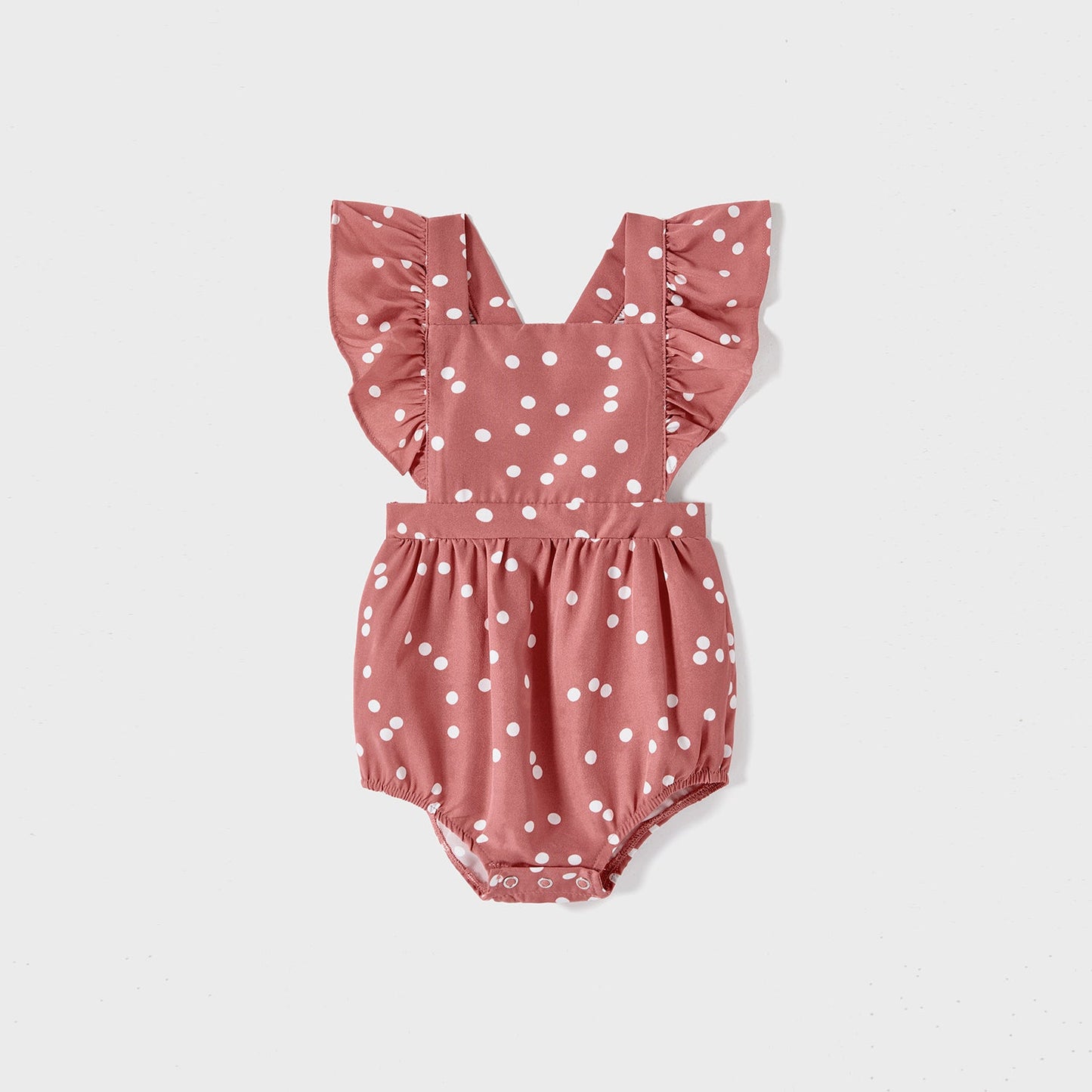 Family Matching Cotton Short-sleeve Striped T-shirts and Polka Dot Print Halter Ruffle Trim Dresses Sets - 20567819