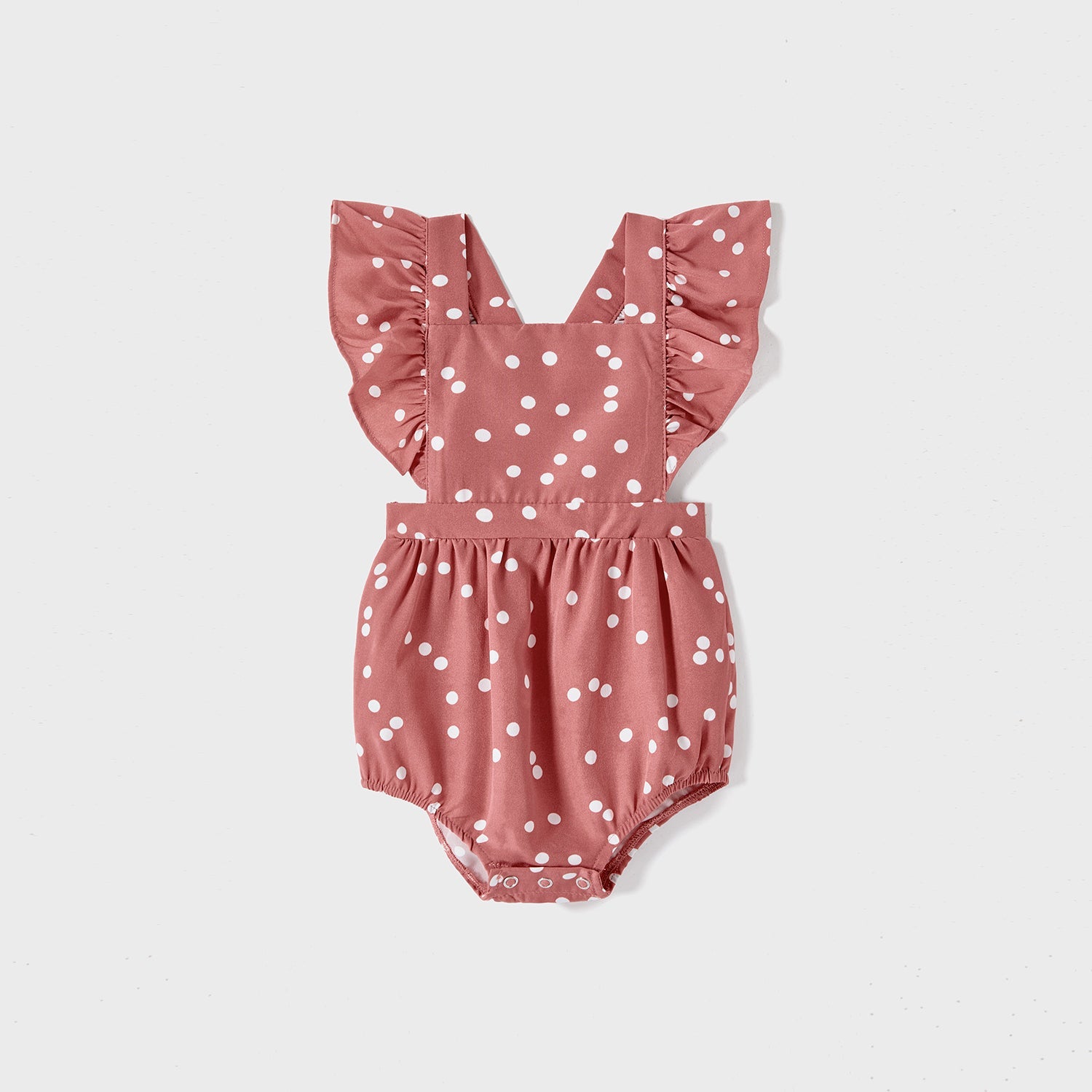 Family Matching Cotton Short-sleeve Striped T-shirts and Polka Dot Print Halter Ruffle Trim Dresses Sets - 20567819