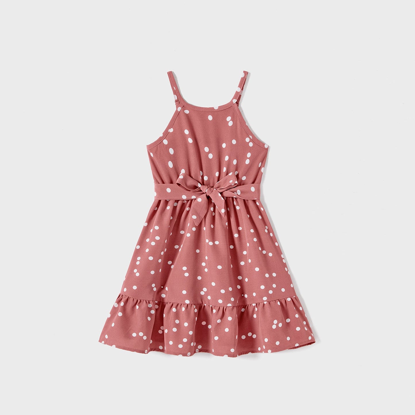 Family Matching Cotton Short-sleeve Striped T-shirts and Polka Dot Print Halter Ruffle Trim Dresses Sets - 20567819