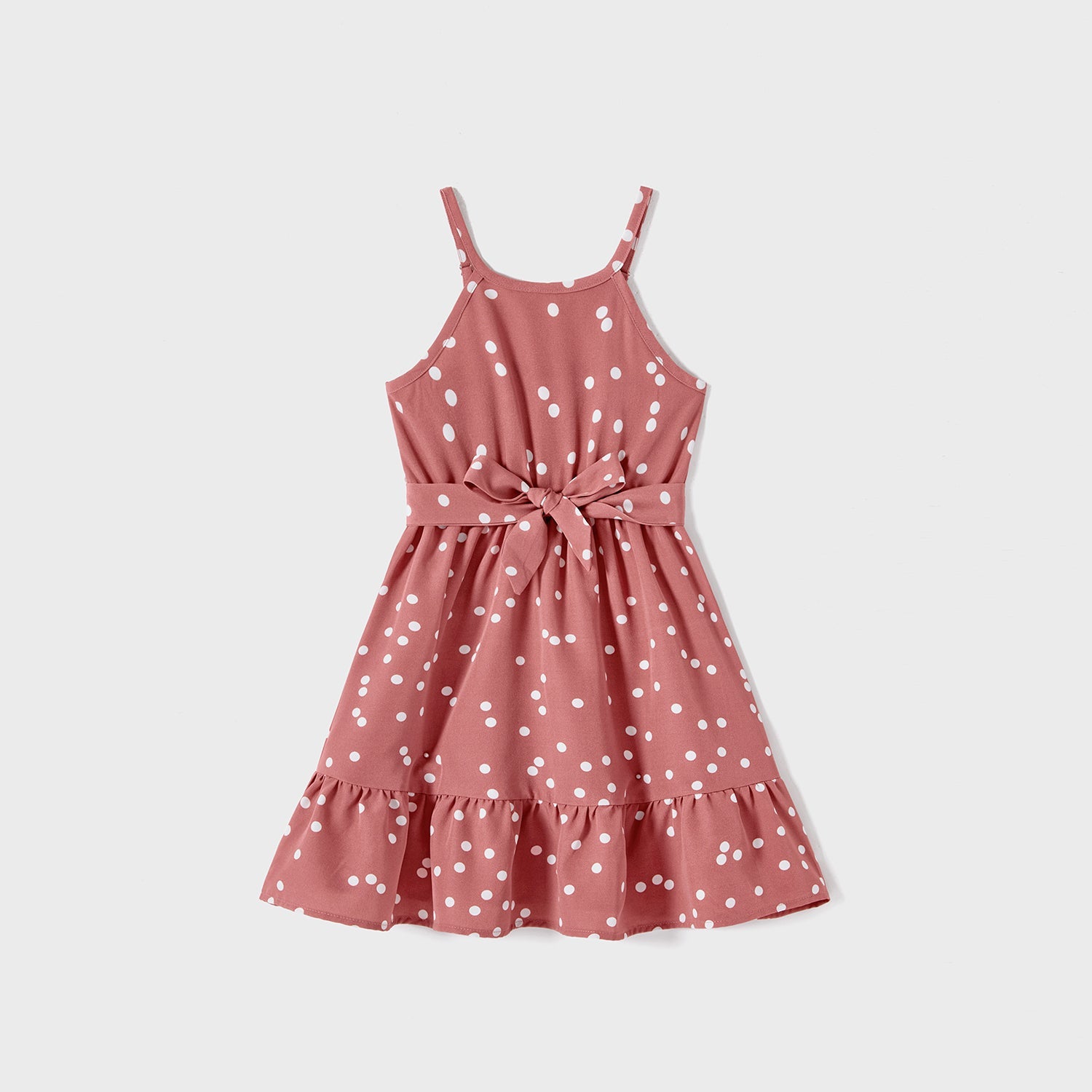 Family Matching Cotton Short-sleeve Striped T-shirts and Polka Dot Print Halter Ruffle Trim Dresses Sets - 20567819