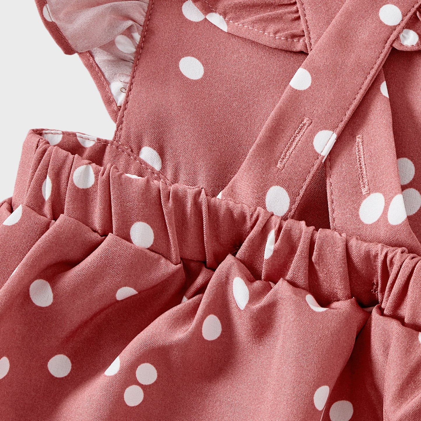 Family Matching Cotton Short-sleeve Striped T-shirts and Polka Dot Print Halter Ruffle Trim Dresses Sets - 20567819