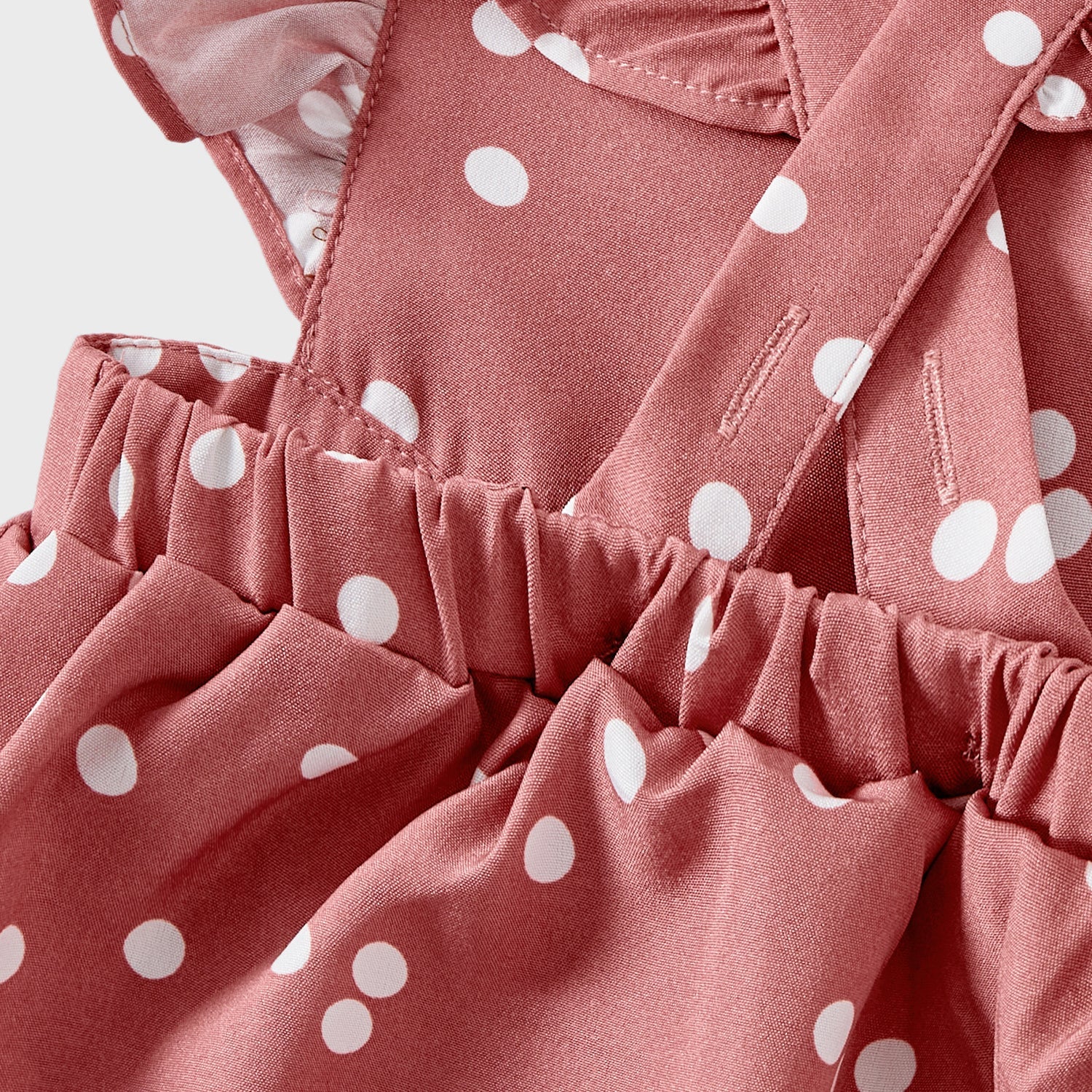 Family Matching Cotton Short-sleeve Striped T-shirts and Polka Dot Print Halter Ruffle Trim Dresses Sets - 20567819