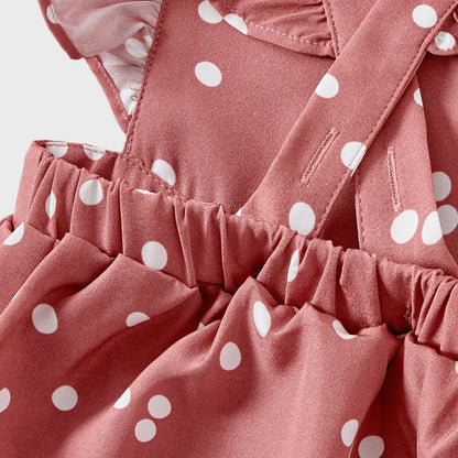 Family Matching Cotton Short-sleeve Striped T-shirts and Polka Dot Print Halter Ruffle Trim Dresses Sets - 20567819